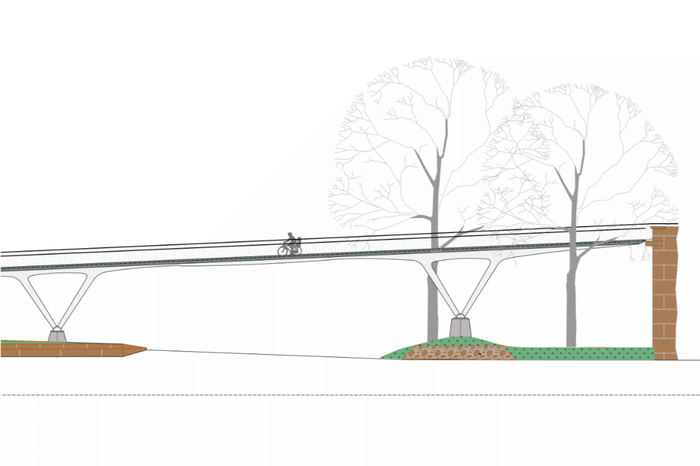 Neuer Fahrradesteg an der Nibelungenbrücke (Linzer Seite, von der Brücke zum Lentos)
