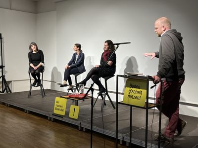 Podium Boden g'scheit nutzen, Felicitas Baldauf, LandLuft LAbg. Elisabeth Manhal, Lisa Frenkenberger, Vizebürgermeisterin, Franz Koppelstätter, Leitung afo